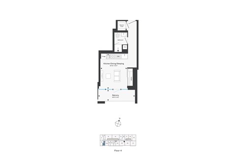 Floor plan for studio, 1 bath, 348 sqft